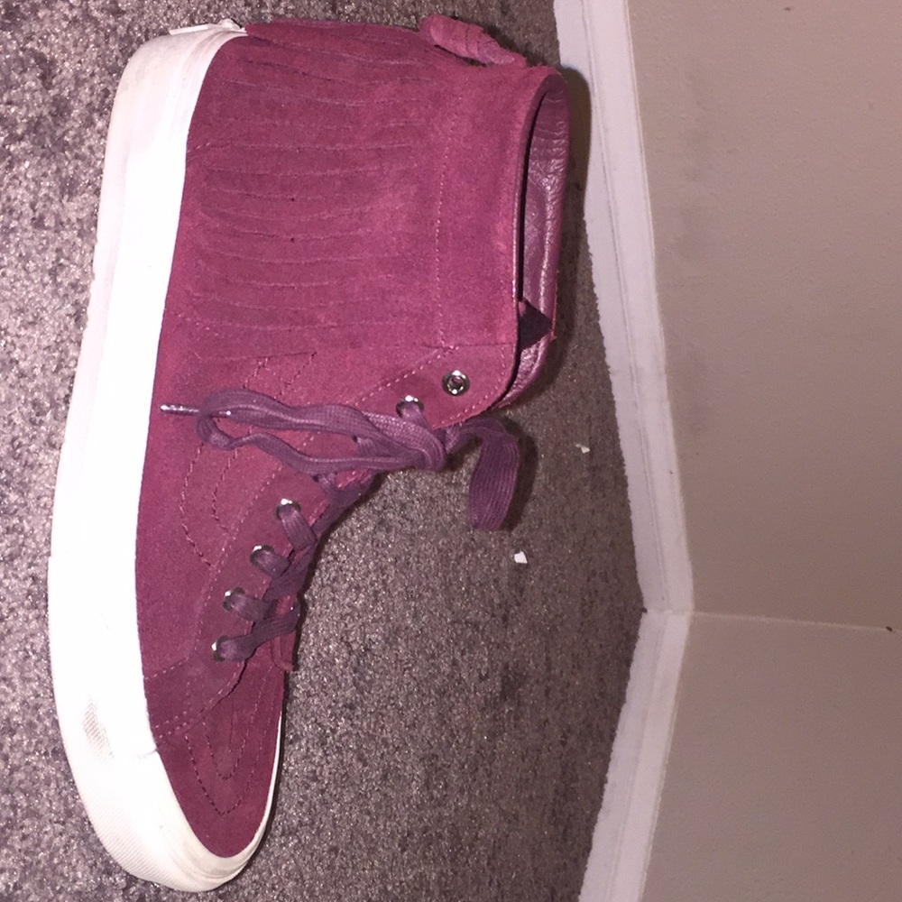 Maroon sk8-hi fringe vans